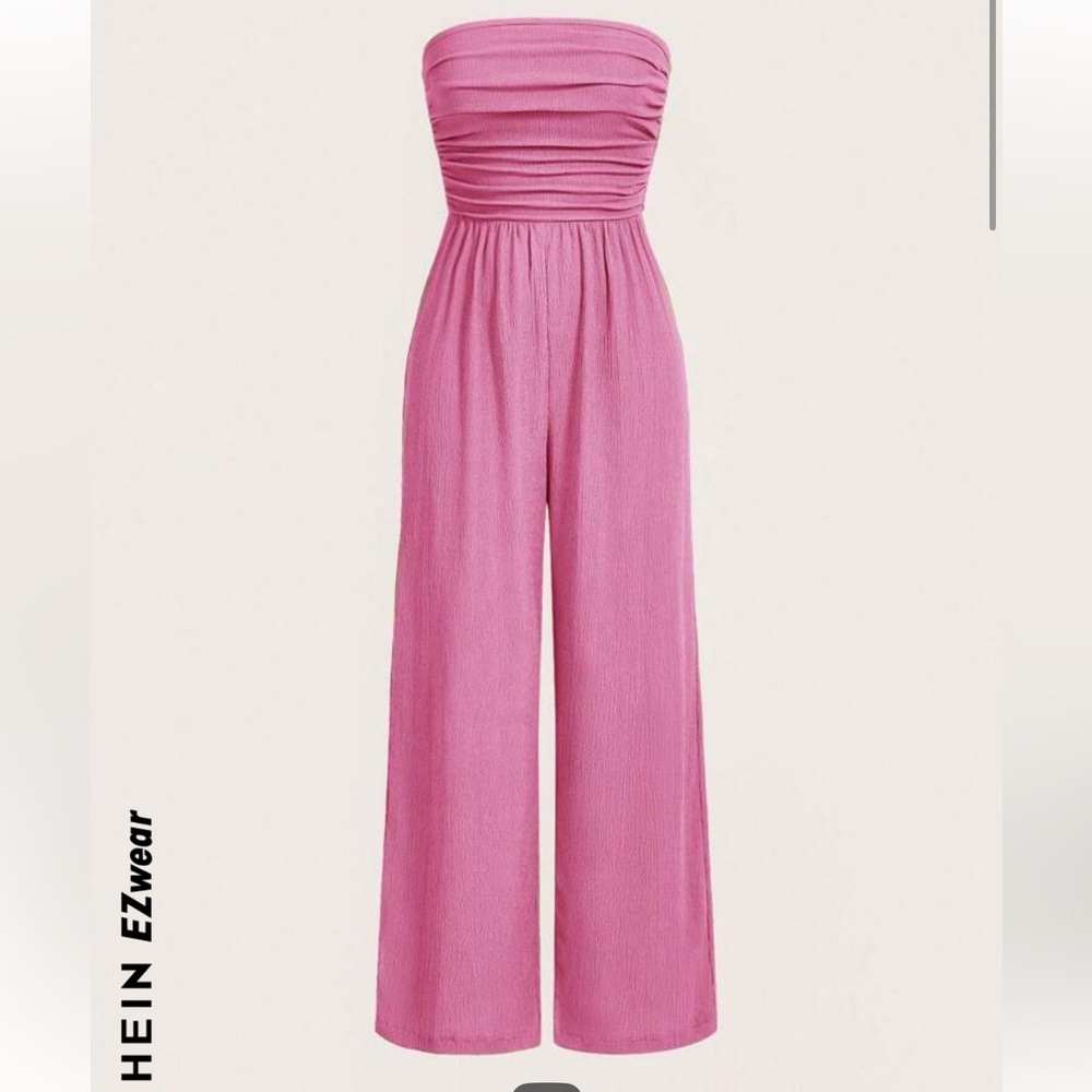 SHEIN EZwear Women Summer Solid Color Pleated Strapless Jumpsuit